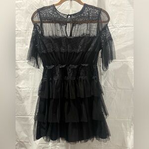 Zara Black Lace Tiered Midi Dress